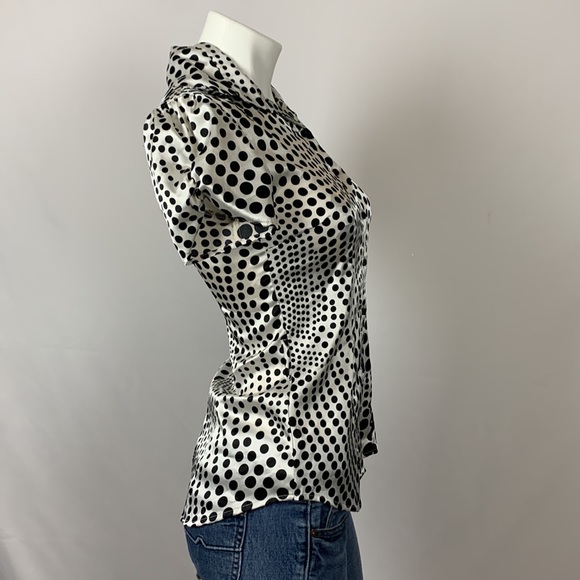 Women’s black and white polka dot swirl top size S - Picture 3 of 12